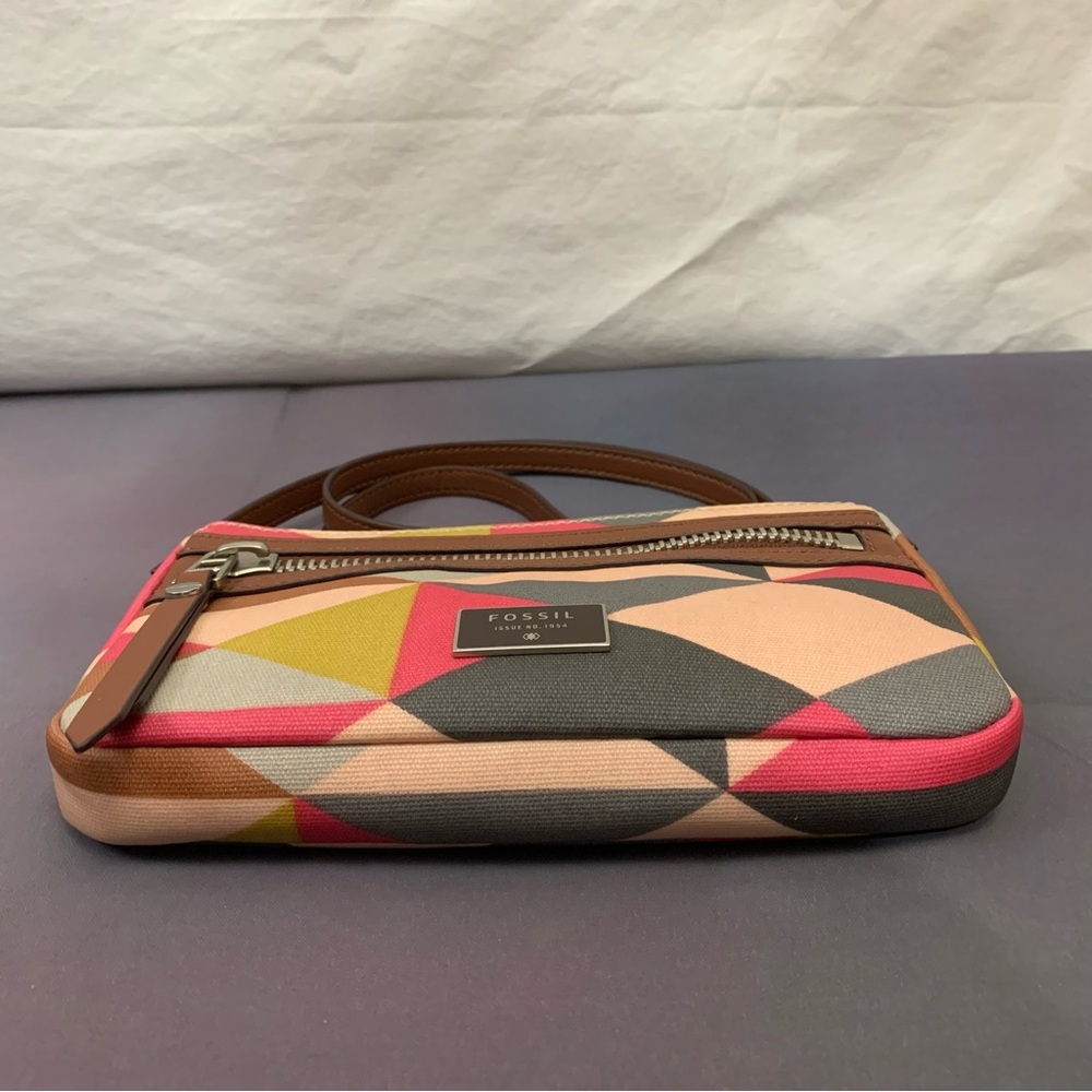 FOSSIL Issue 1954 Crossbody Bag Purse PVC Coated Geometrical Design Gray - Picture 4 of 11